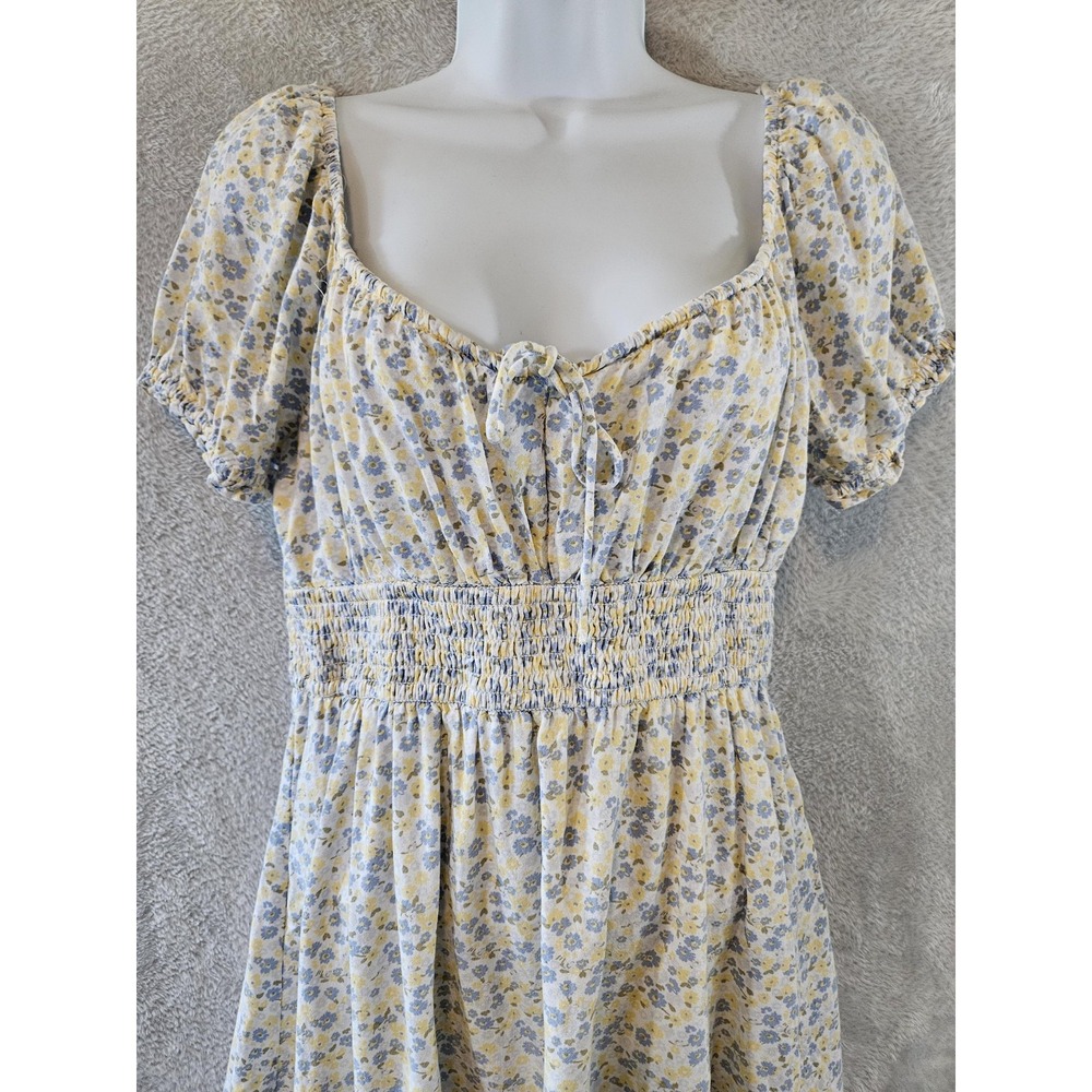 Hollister Dress Womens Large Light Blue Yellow Ditsy Floral Milkmaid Lined Mini - Picture 3 of 15
